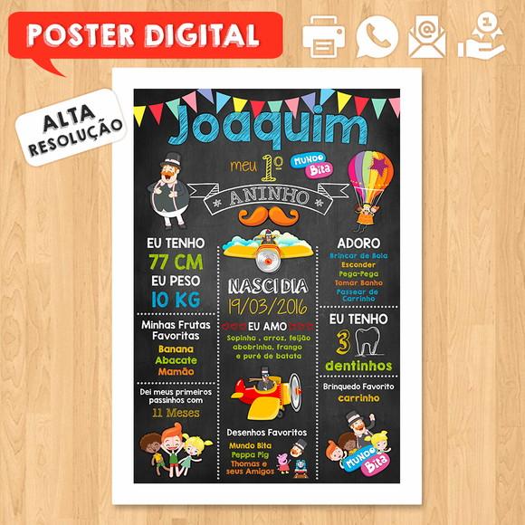Arte Digital Chalkboard Aniversário A3 30x42cm Mundo Bita