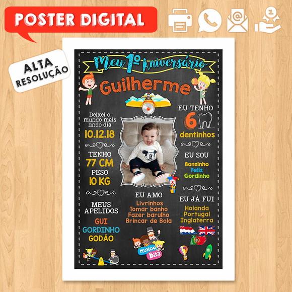 Arte Digital Chalkboard Aniversário A3 30x42cm Mundo Bita