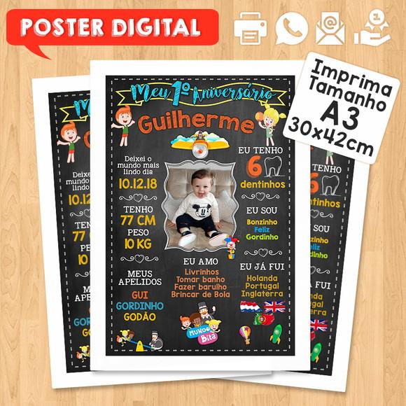 Arte Digital Chalkboard Aniversário A3 30x42cm Mundo Bita