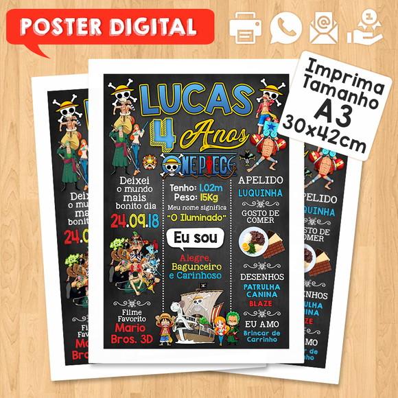 Arte Digital Chalkboard Aniversário A3 30x42cm One Piece