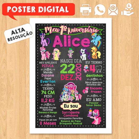 Arte Digital Chalkboard Aniversário A3 30x42cm Pequeno Pônei