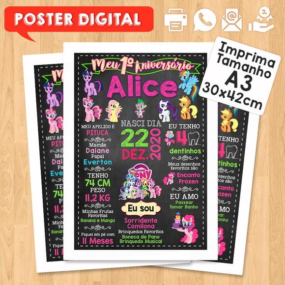 Arte Digital Chalkboard Aniversário A3 30x42cm Pequeno Pônei