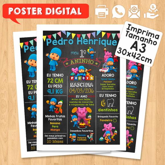Arte Digital Chalkboard Aniversário A3 30x42cm Pocoyo