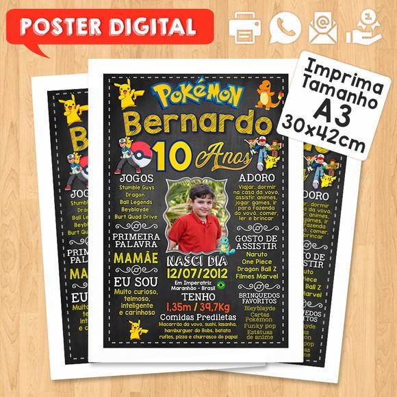 Arte Digital Chalkboard Aniversário A3 30x42cm Pokemon