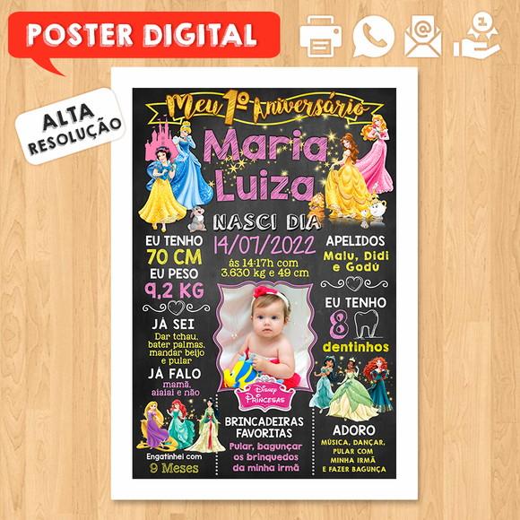 Arte Digital Chalkboard Aniversário A3 30x42cm Princesas