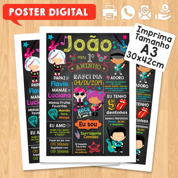 Arte Digital Chalkboard Aniversário A3 30x42cm Rock Baby