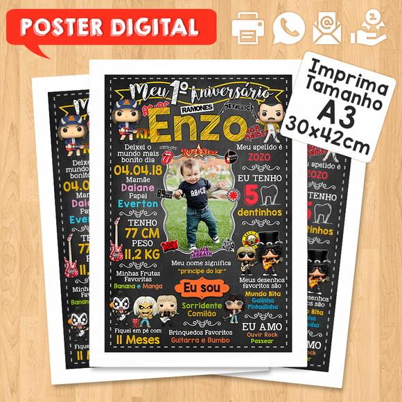 Arte Digital Chalkboard Aniversário A3 30x42cm Rock Baby