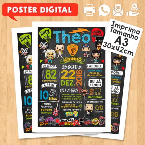 Arte Digital Chalkboard Aniversário A3 30x42cm Rock Baby