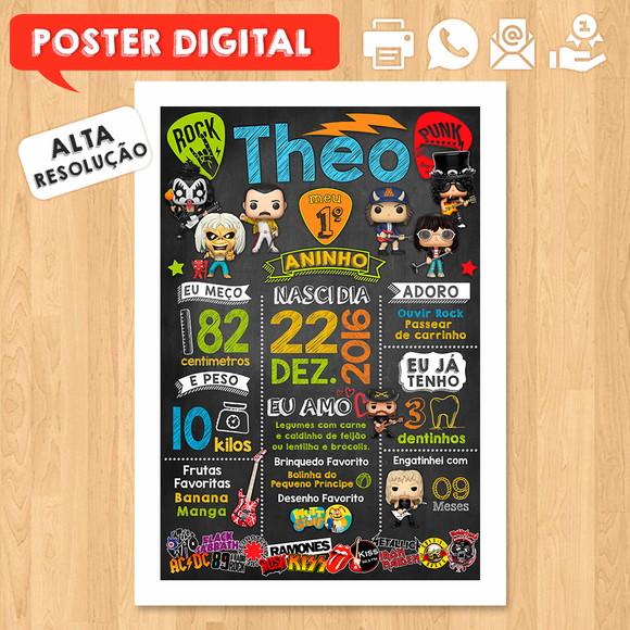 Arte Digital Chalkboard Aniversário A3 30x42cm Rock Baby