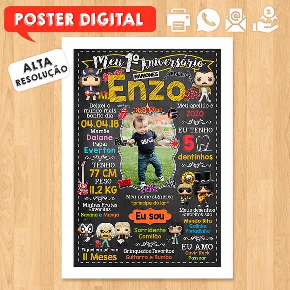 Arte Digital Chalkboard Aniversário A3 30x42cm Rock Baby