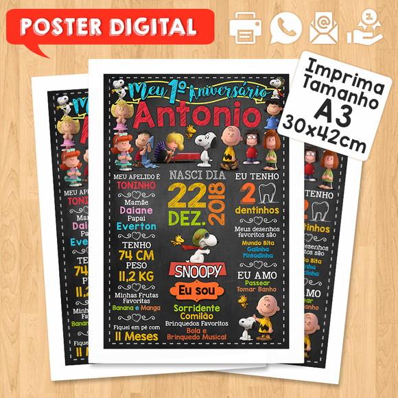 Arte Digital Chalkboard Aniversário A3 30x42cm Snoopy