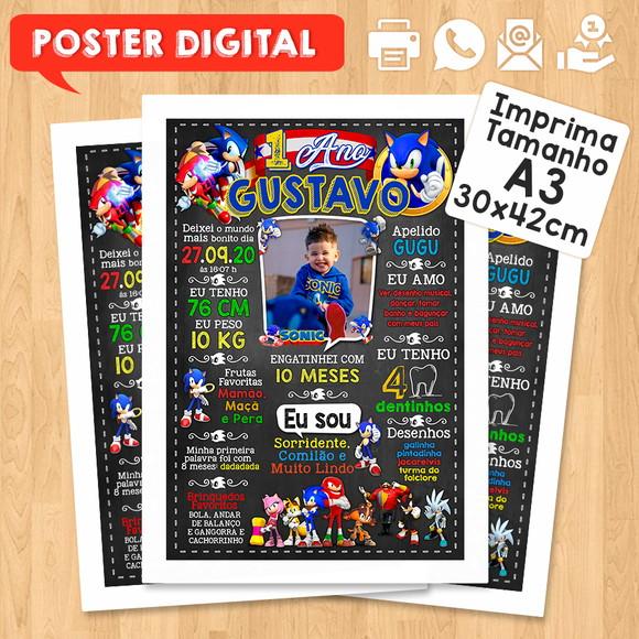 Arte Digital Chalkboard Aniversário A3 30x42cm Sonic