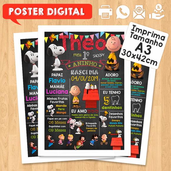 Arte Digital Chalkboard Aniversário A3 30x42cm Snoopy