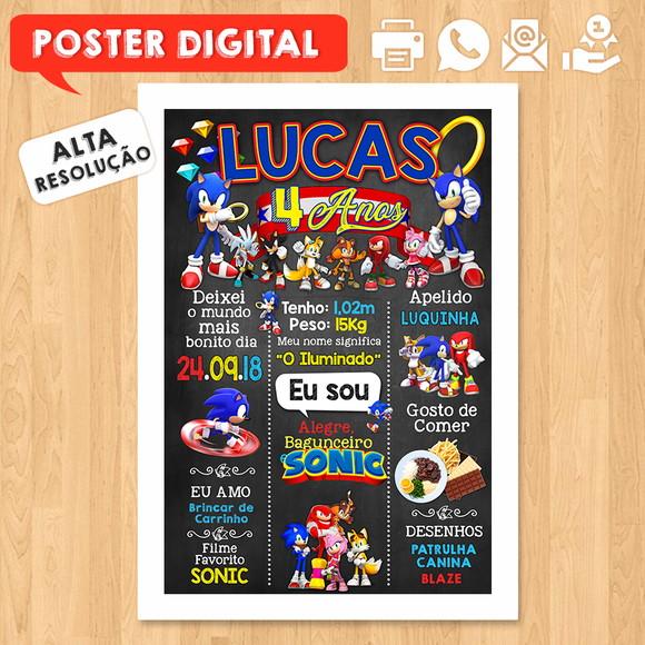 Arte Digital Chalkboard Aniversário A3 30x42cm Sonic