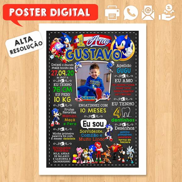 Arte Digital Chalkboard Aniversário A3 30x42cm Sonic