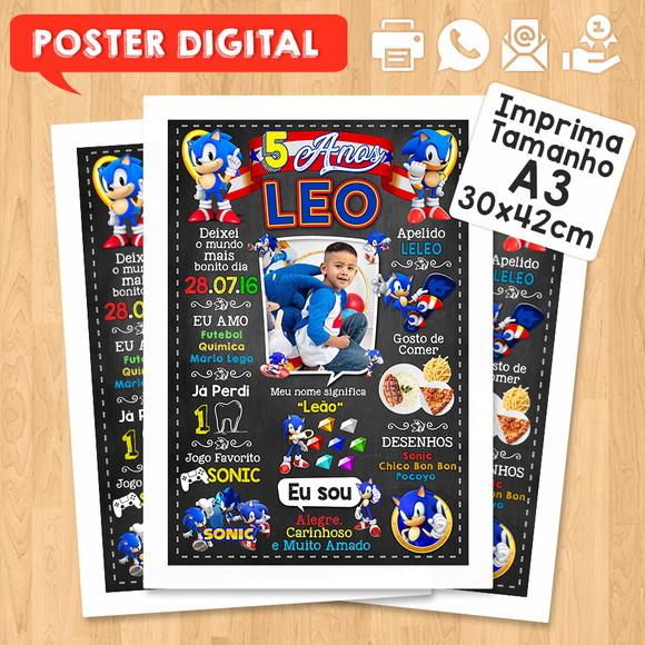 Arte Digital Chalkboard Aniversário A3 30x42cm Sonic