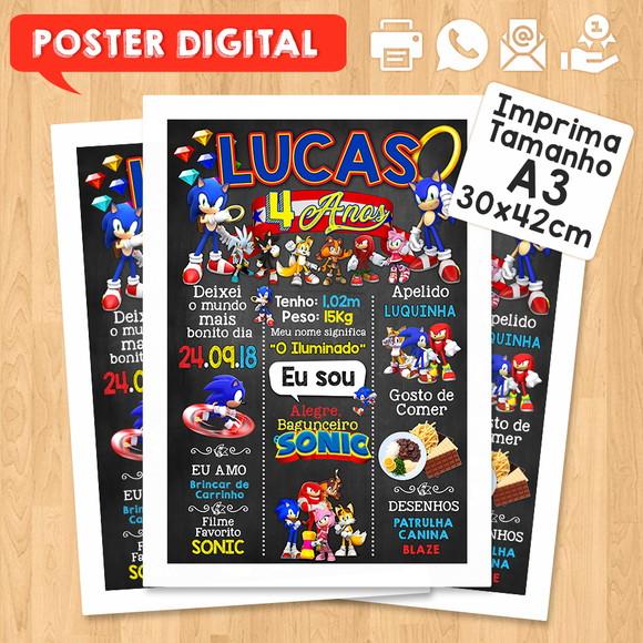 Arte Digital Chalkboard Aniversário A3 30x42cm Sonic