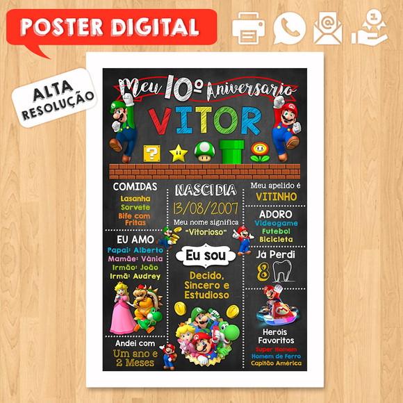 Arte Digital Chalkboard Aniversário A3 30x42cm Super Mário