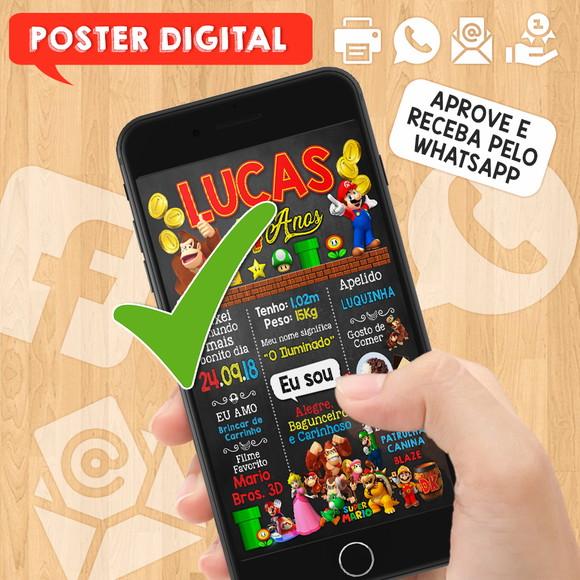 Arte Digital Chalkboard Aniversário A3 30x42cm Super Mário
