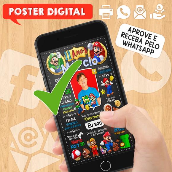 Arte Digital Chalkboard Aniversário A3 30x42cm Super Mário