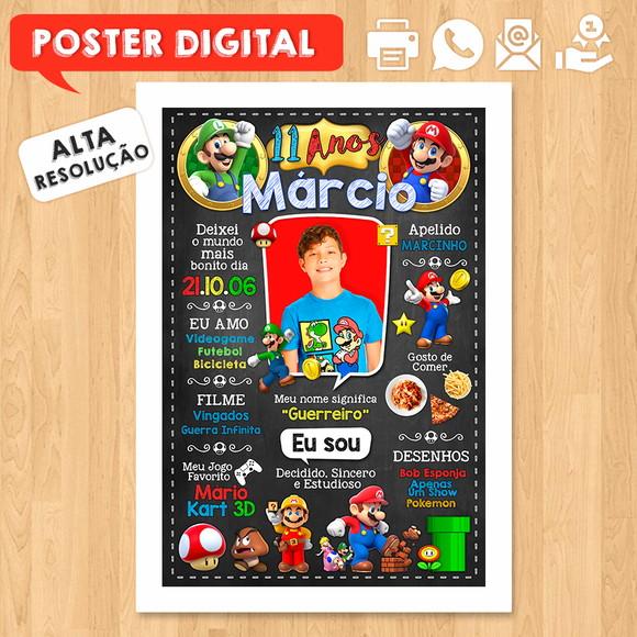 Arte Digital Chalkboard Aniversário A3 30x42cm Super Mário