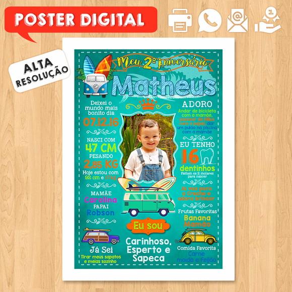 Arte Digital Chalkboard Aniversário A3 30x42cm Surf Trip