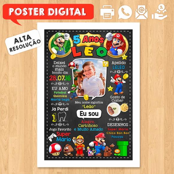 Arte Digital Chalkboard Aniversário A3 30x42cm Super Mário