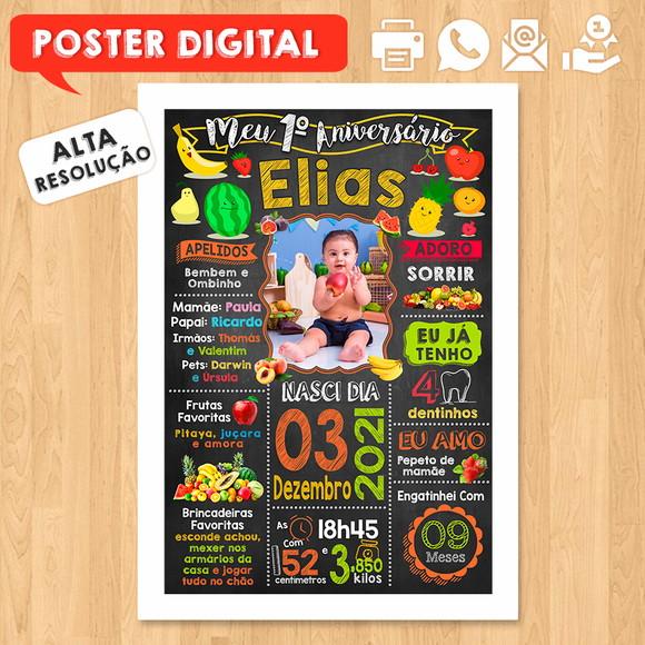 Arte Digital Chalkboard Aniversário A3 30x42cm Tema Frutas