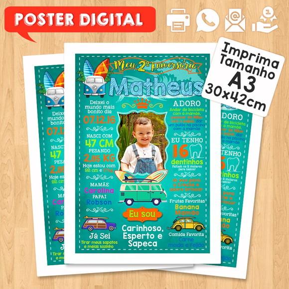 Arte Digital Chalkboard Aniversário A3 30x42cm Surf Trip