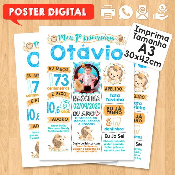 Arte Digital Chalkboard Aniversário A3 30x42cm Tema Leão