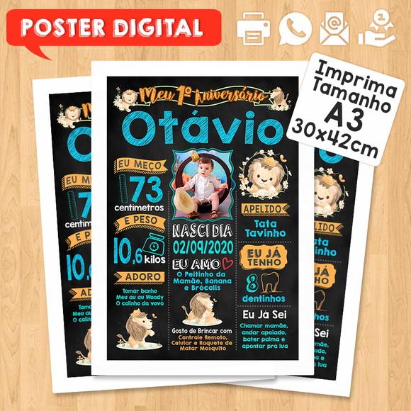 Arte Digital Chalkboard Aniversário A3 30x42cm Tema Leão