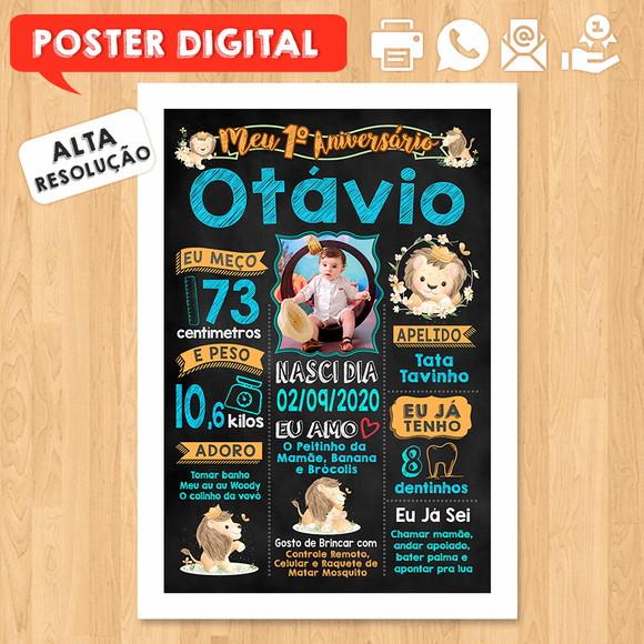 Arte Digital Chalkboard Aniversário A3 30x42cm Tema Leão