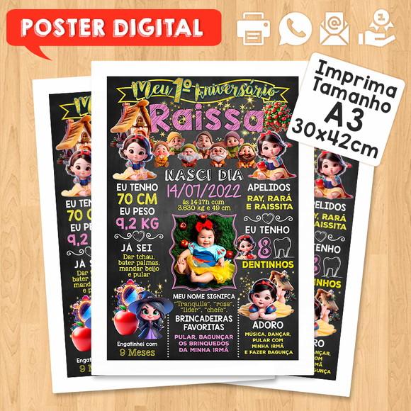 Arte Digital Chalkboard Aniversário A3 Branca de Neve Baby