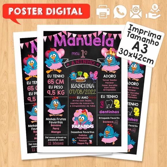 Arte Digital Chalkboard Aniversário A3 Galinha Pintadinha