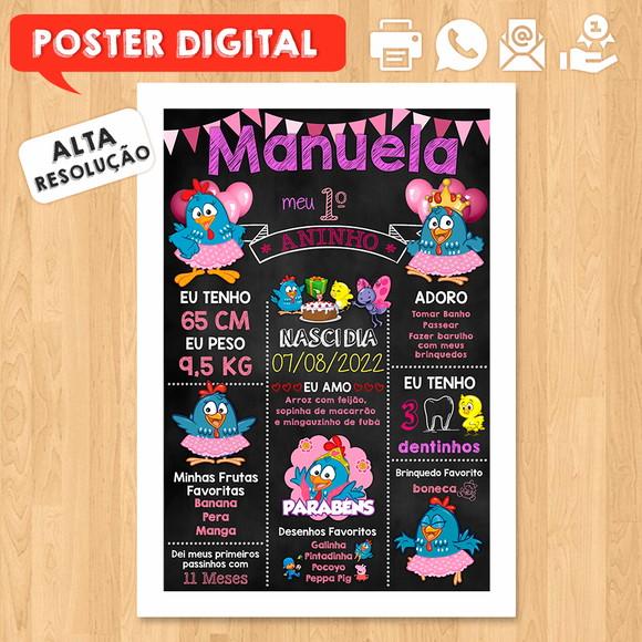 Arte Digital Chalkboard Aniversário A3 Galinha Pintadinha