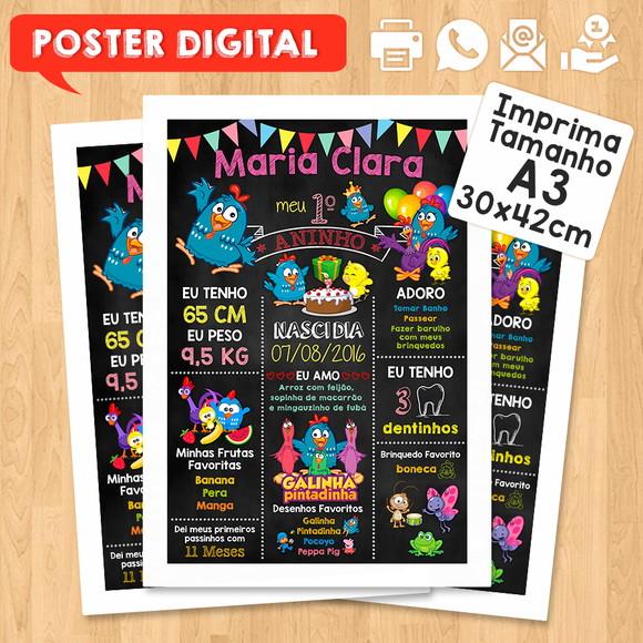 Arte Digital Chalkboard Aniversário A3 Galinha Pintadinha