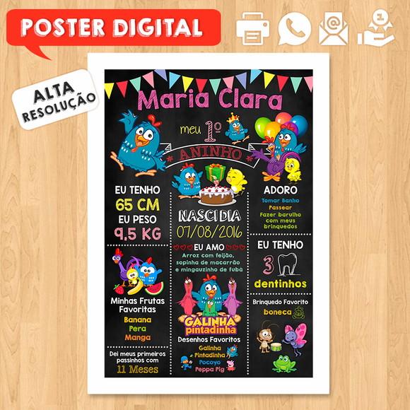 Arte Digital Chalkboard Aniversário A3 Galinha Pintadinha