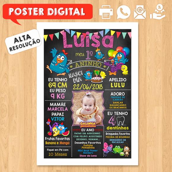 Arte Digital Chalkboard Aniversário A3 Galinha Pintadinha