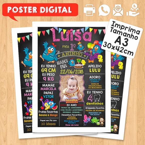 Arte Digital Chalkboard Aniversário A3 Galinha Pintadinha