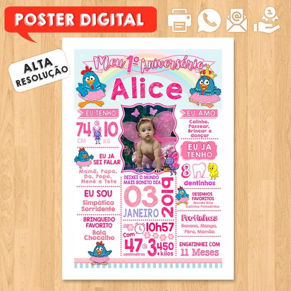 Arte Digital Chalkboard Aniversário A3 Galinha Pintadinha