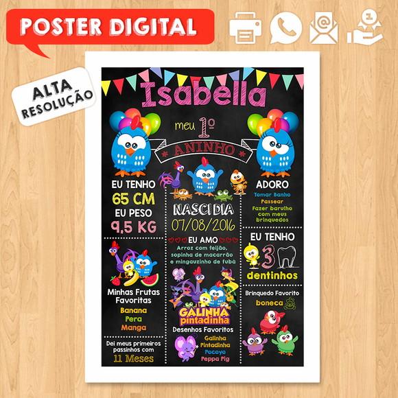 Arte Digital Chalkboard Aniversário A3 Galinha Pintadinha