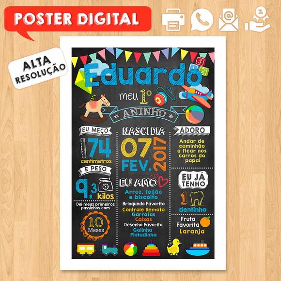 Arte Digital Chalkboard Aniversário A3 Menino Brinquedos