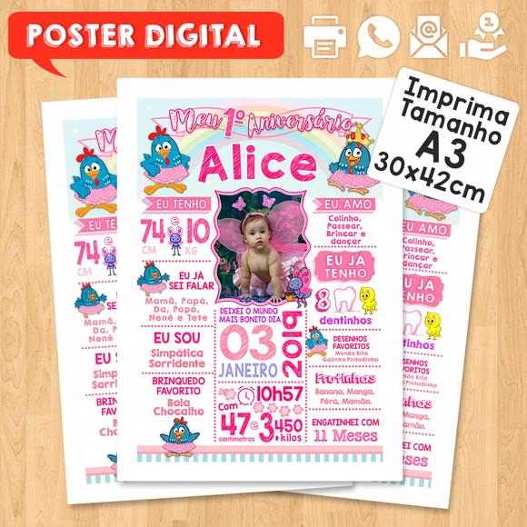 Arte Digital Chalkboard Aniversário A3 Galinha Pintadinha