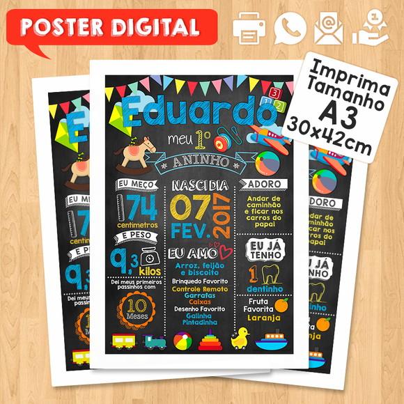 Arte Digital Chalkboard Aniversário A3 Menino Brinquedos