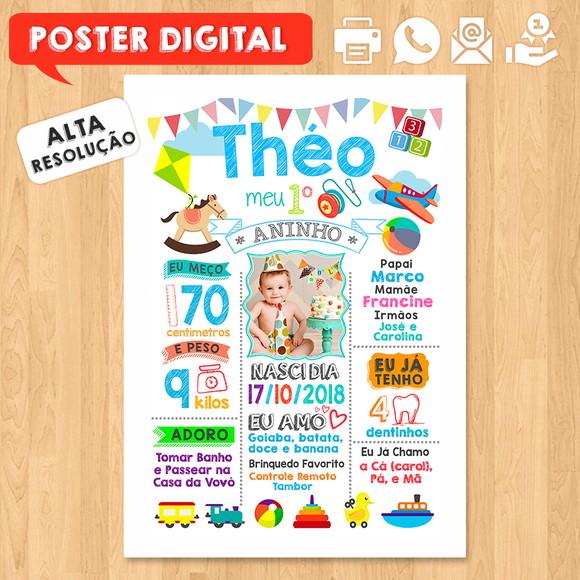 Arte Digital Chalkboard Aniversário A3 Menino Brinquedos