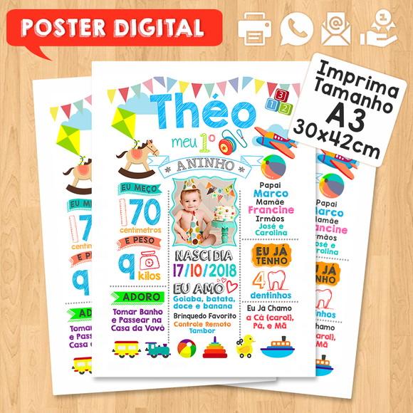 Arte Digital Chalkboard Aniversário A3 Menino Brinquedos