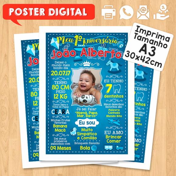 Arte Digital Chalkboard Aniversário A3 Menino Brinquedos