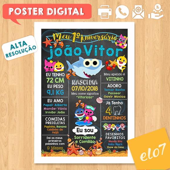 Arte Digital Chalkboard Aniversário Baby Shark