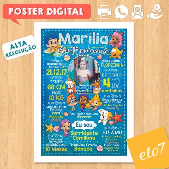 Arte Digital Chalkboard Aniversário Bubble Guppies
