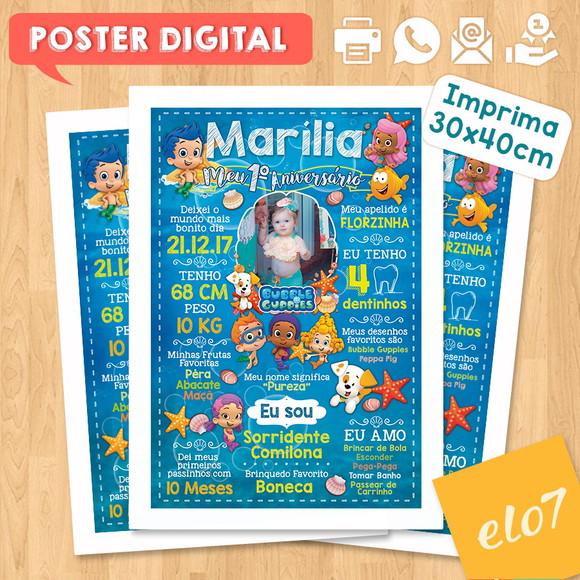 Arte Digital Chalkboard Aniversário Bubble Guppies